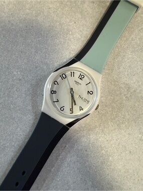 Swatch Black & Mint Two-Tone Silicone Strap Watch with Day-Date